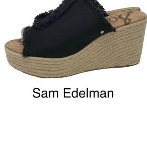 Sam Edelman Womens Rope Cork Wedge Black Canvas Slides Shoes Sandals Size 8.5